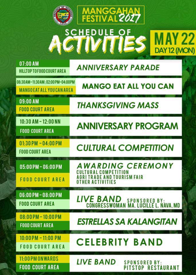 Manggahan Festival 2017 Schedule of Activities
